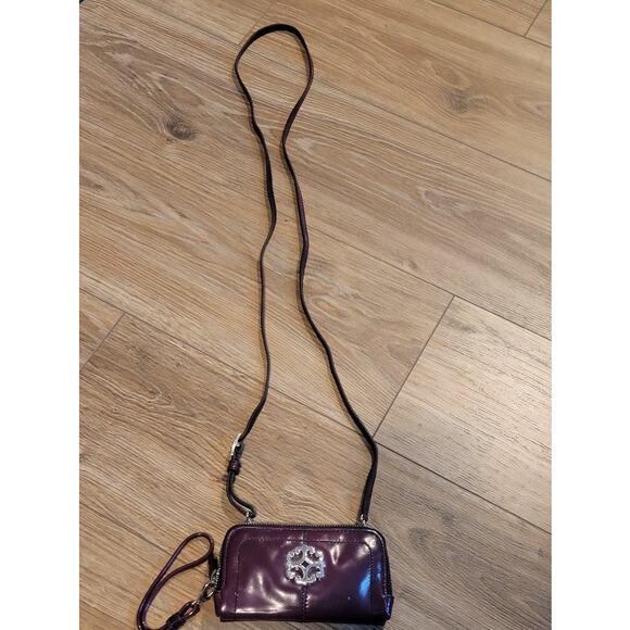 Brighton Crossbody Wallet Burgundy Silver Lined Body and Wrist Straps Zipper - Picture 9 of 14